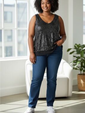BRODY MYLES plus size  Black Sequin Tank Top with Sheer Hem size 2X